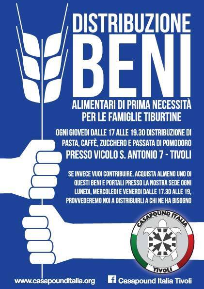 Da CasaPound cibo per le famiglie bisognose di Tivoli