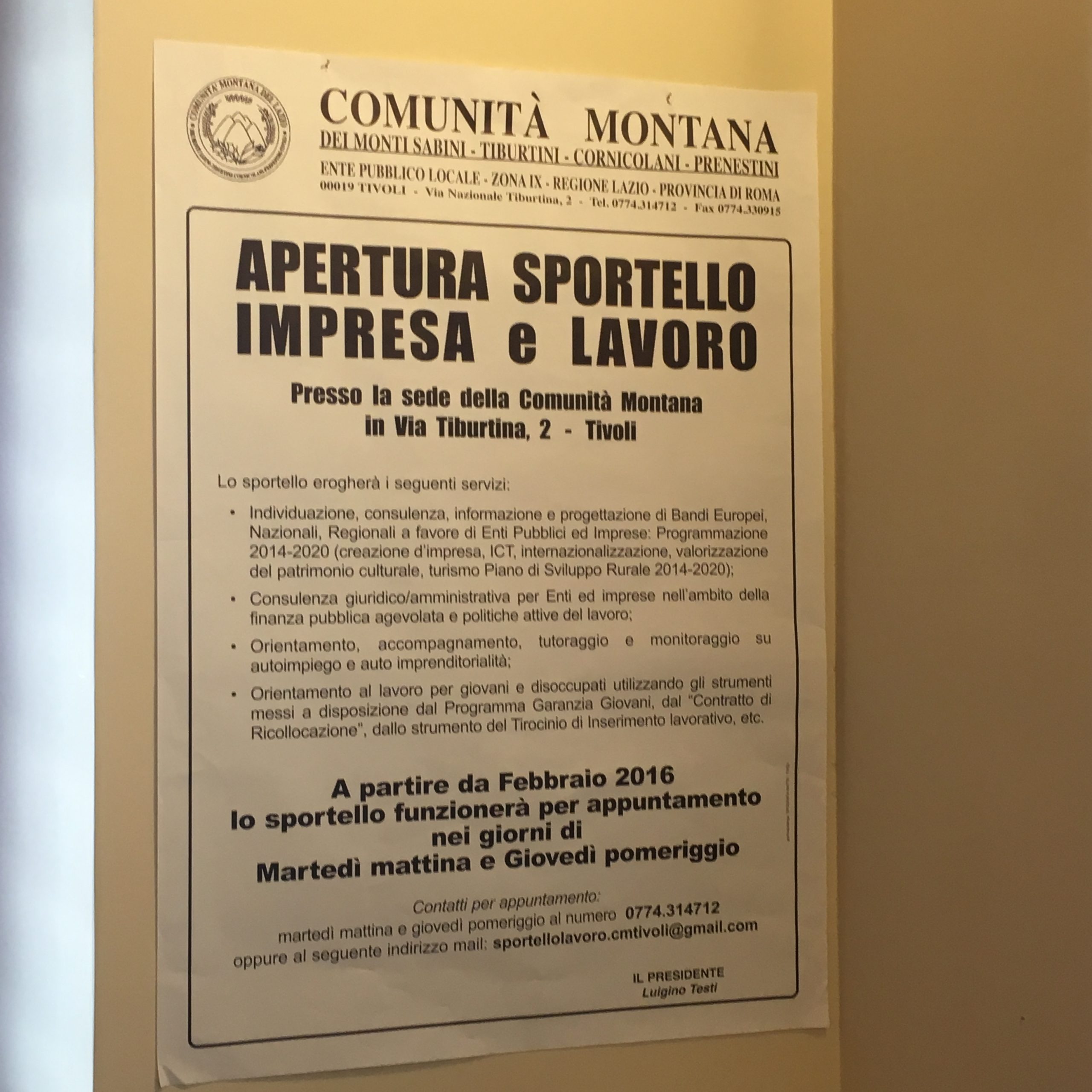 Sportello “Impresa  e Lavoro”, da febbraio c’è un nuovo servizio