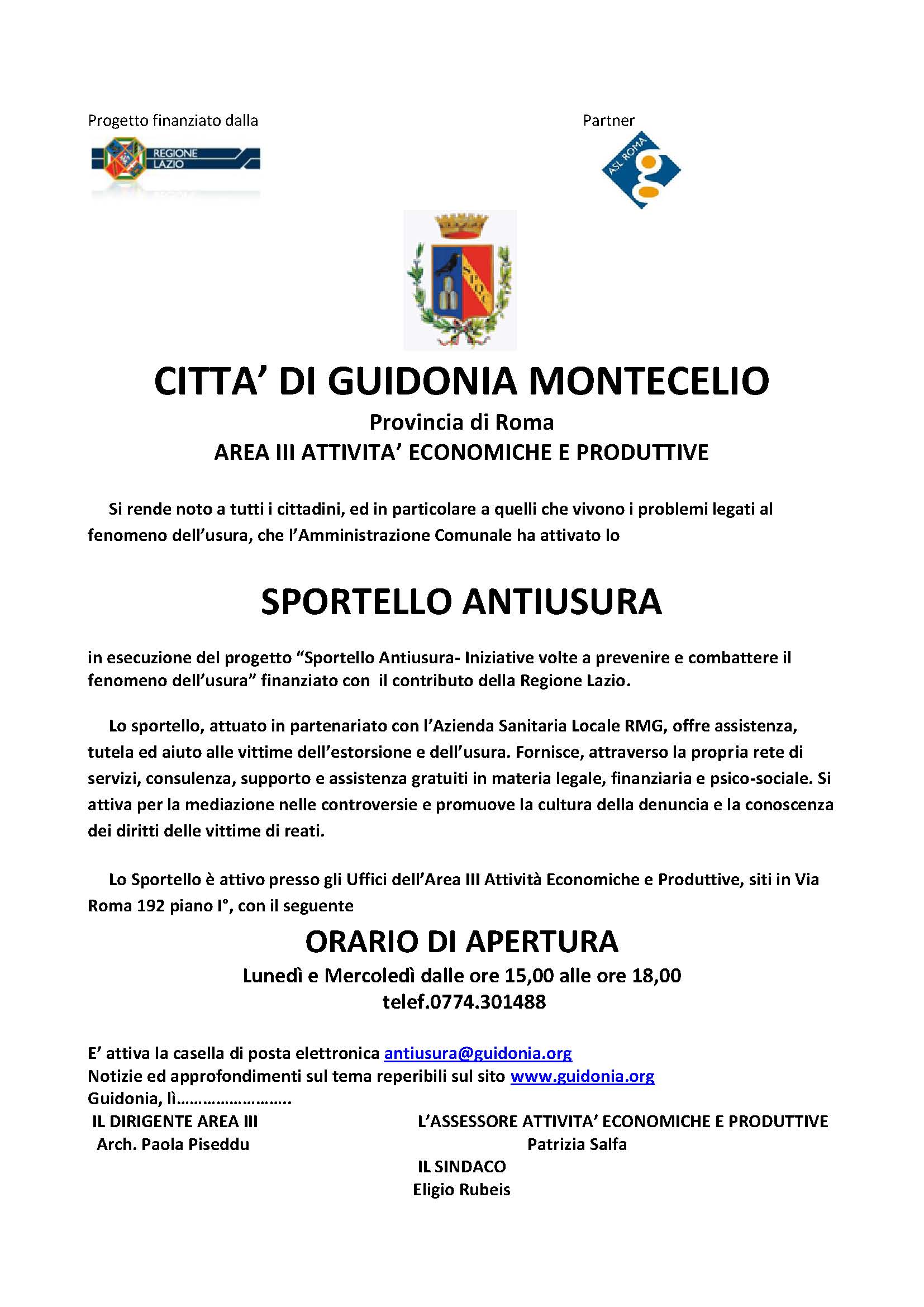 Anti- usura, a Guidonia Montecelio c’è lo sportello