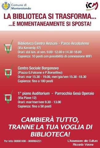 Trasferita la sala lettura della biblioteca comunale in attesa della fine dei lavori di ristrutturazione