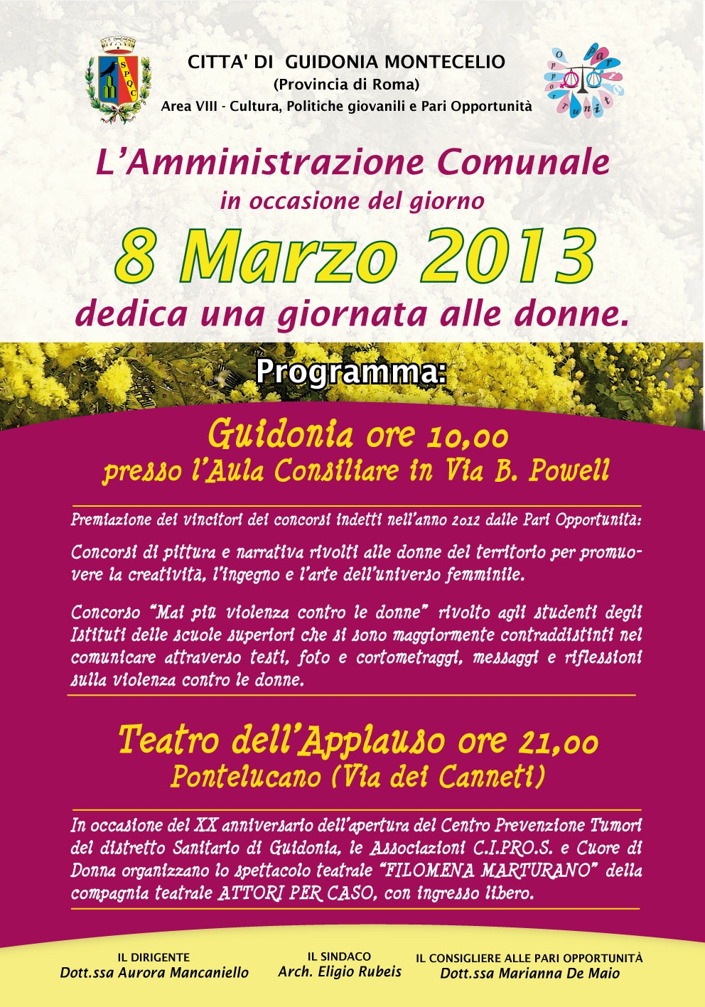 8 marzo a Guidonia premiazioni e spettacolo teatrale