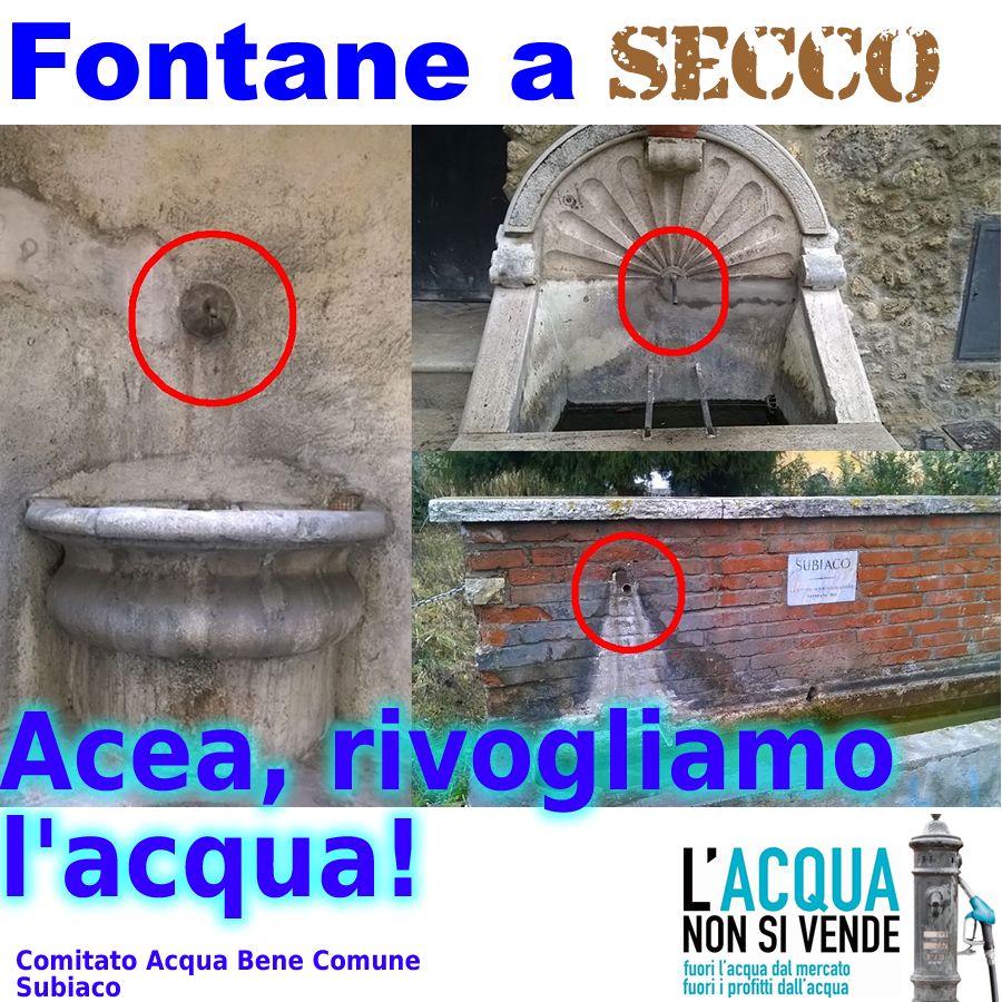 Protesta contro l’Acea per le fontane rimaste a secco a Subiaco