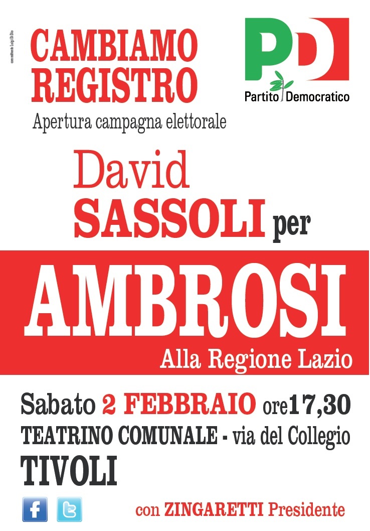 Regionali. Sassoli e Ambrosi insieme a Tivoli il 2 febbraio