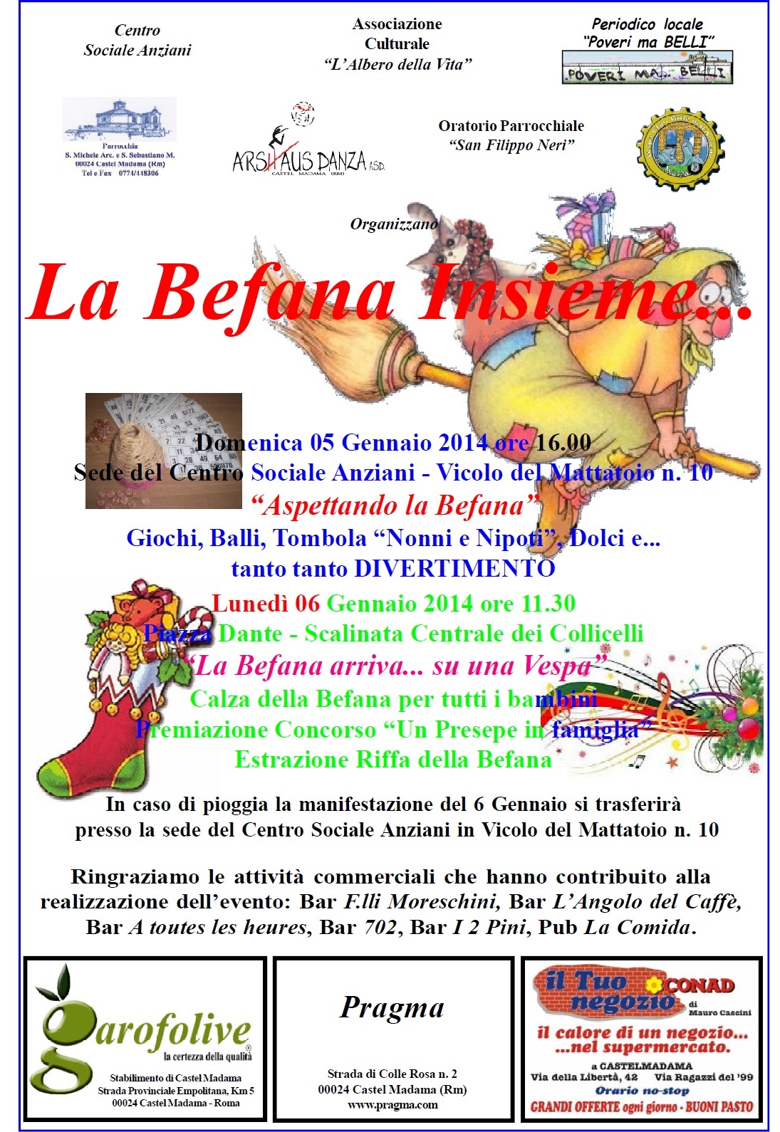 La Befana a Castel Madama arriva in vespa, due giorni di festa