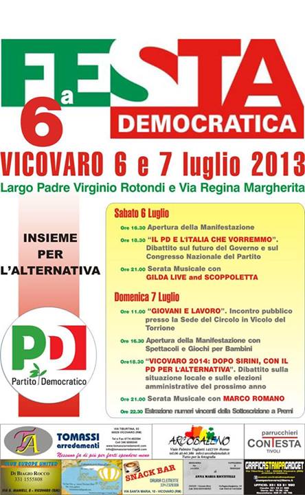 Vicovaro: due giorni di Festa Democratica con il Pd