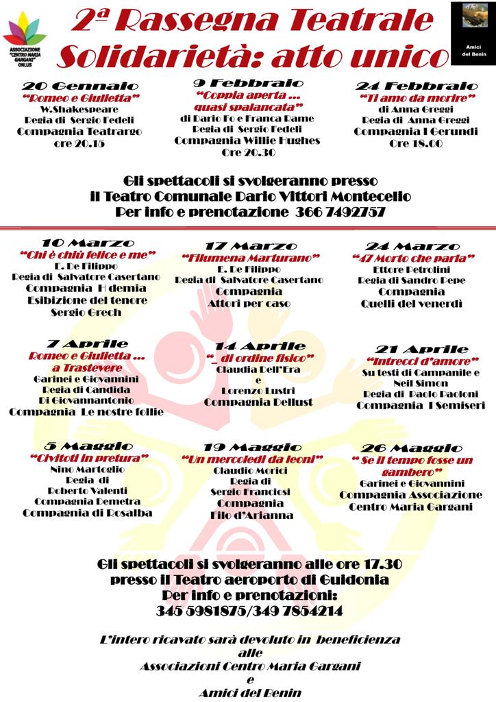 Guidonia, al via la 2^ edizione della rassegna: “Solidarietà: Atto unico”