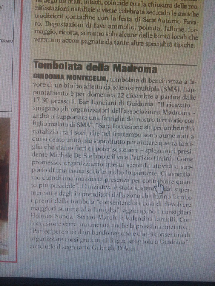 Tombolata di beneficenza per bimbo affetto da SMA