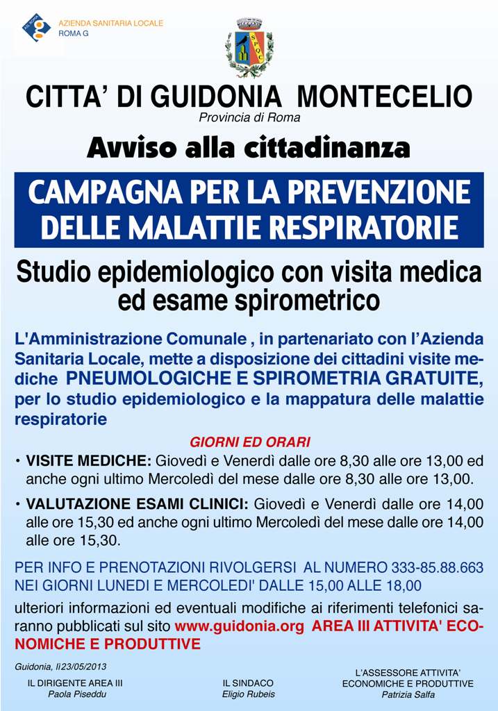Guidonia, campagna di prevenzione malattie respiratorie