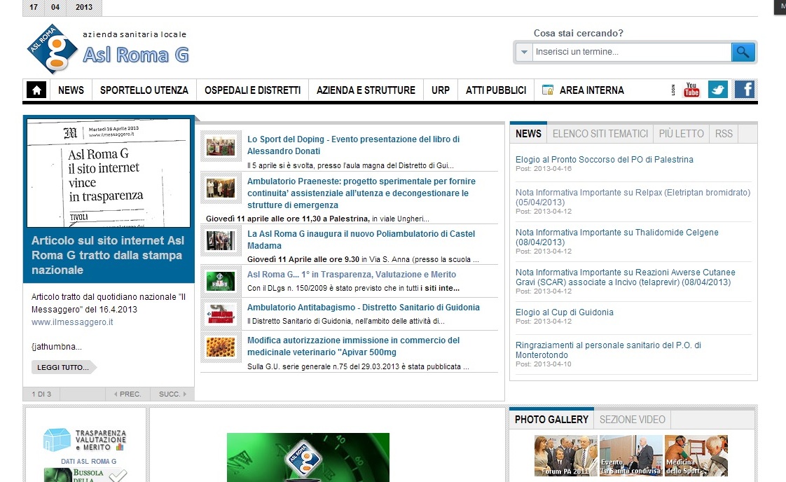 Asl Roma G: premio per il sito “più trasparente” d’Italia