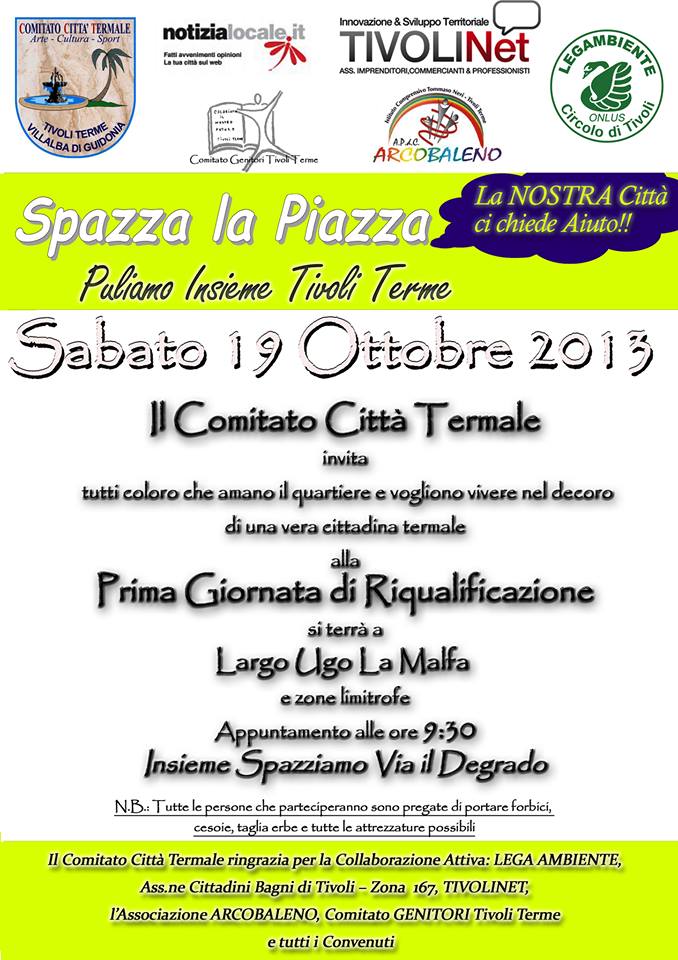 Tivoli Terme, sabato c’è “Spazza la piazza”