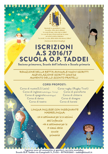 Iscrizioni alla Scuola “Taddei” di Tivoli