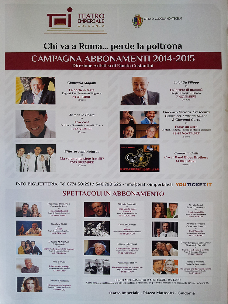 Grandi appuntamenti per la stagione 2014-15 al Teatro Imperiale di Guidonia Montecelio
