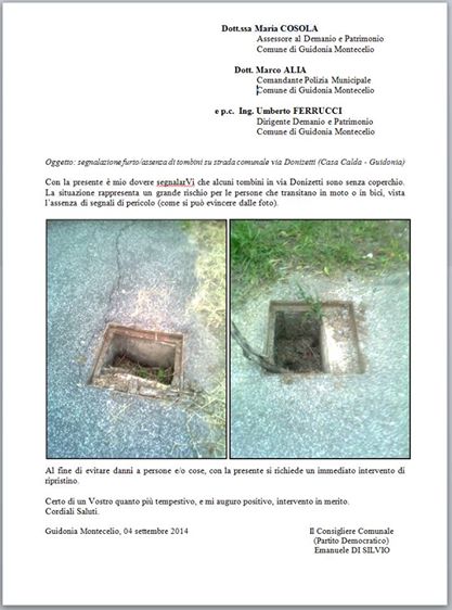 Furto di tombini in ghisa, Guidonia sotto assedio