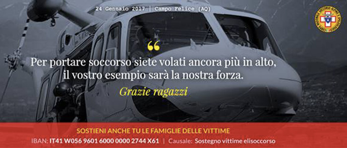 Incidente elicottero Campo Felice: raccolta fondi per i figli delle vittime