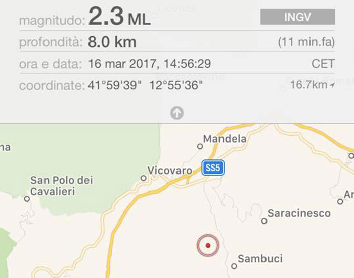 Lieve scossa di terremoto a Vicovaro, trema la terra nella Valle dell’Aniene