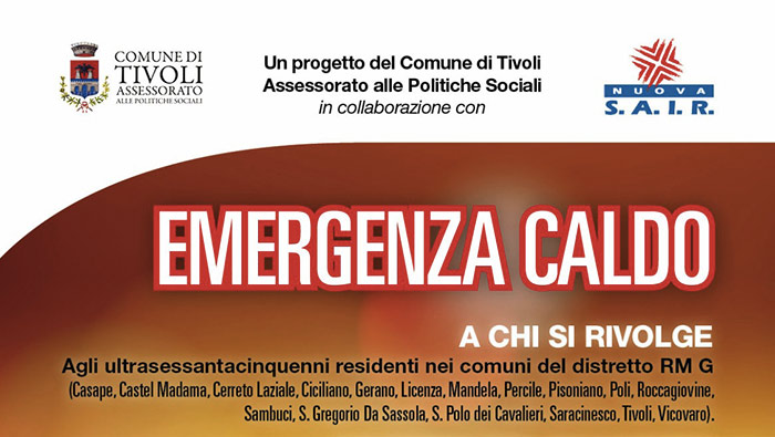 Emergenza caldo a Tivoli, attivato servizio per gli over 65 anche nei comuni del Distretto