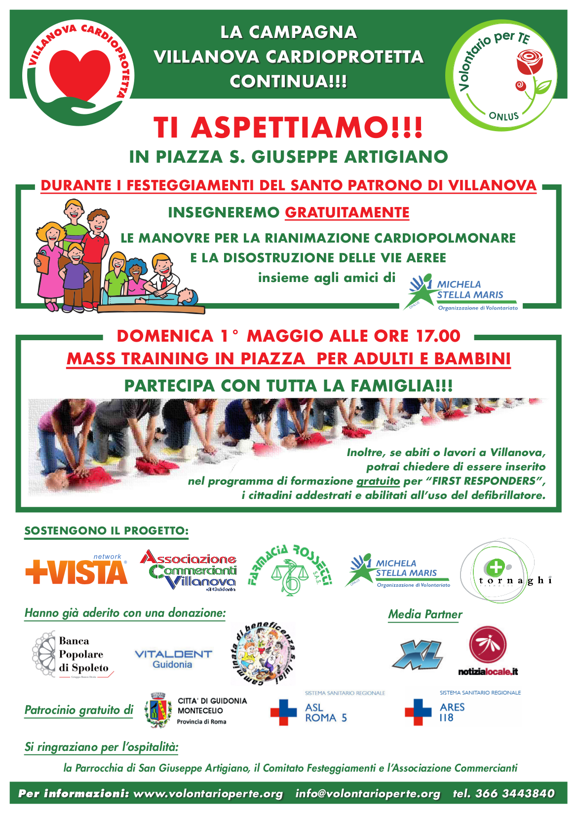 “Volontario per TE” in piazza per Villanova cardioprotetta
