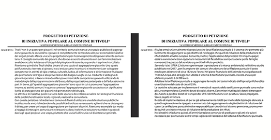 Tariffa puntuale dei rifiuti a Tivoli: una petizione per chiedere la rivoluzione della Tari