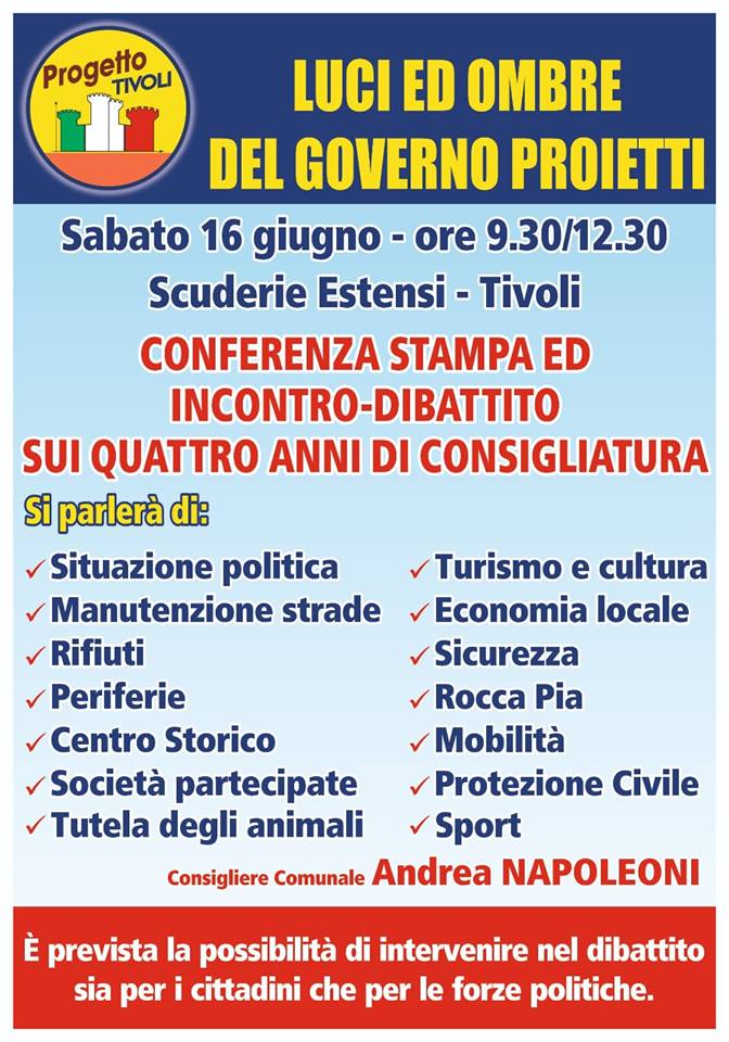 Tivoli: incontro-dibattito della Lista civica  Progetto_Tivoli