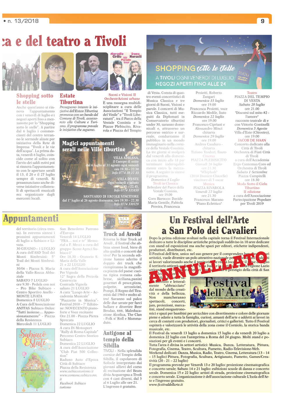 Annullato il Festival dell’Arte a San Polo dei Cavalieri