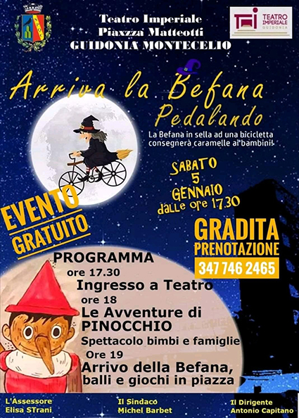 Guidonia, la befana in bicicletta va in teatro e in piazza