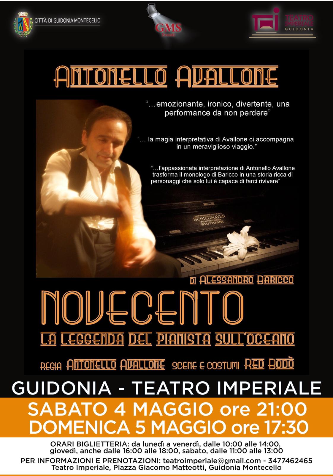 Guidonia al teatro Imperiale “Novecento”con Antonello Avallone
