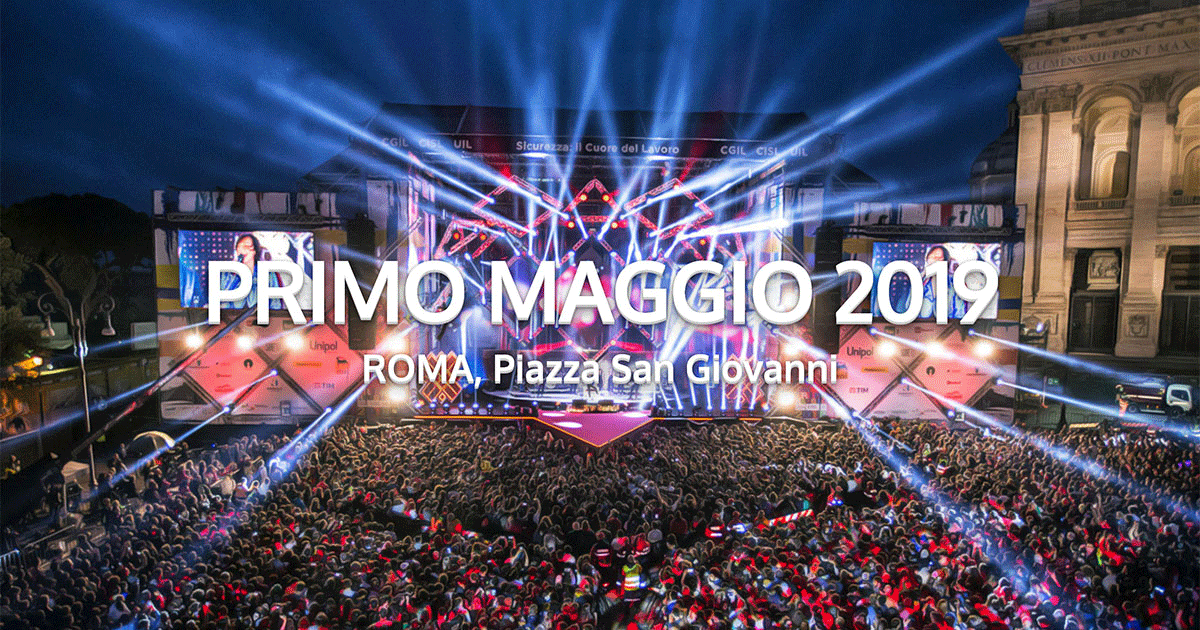 Concertone del Primo Maggio 2019 a Roma che lancia l’hashtag ufficiale #lamusicaattuale