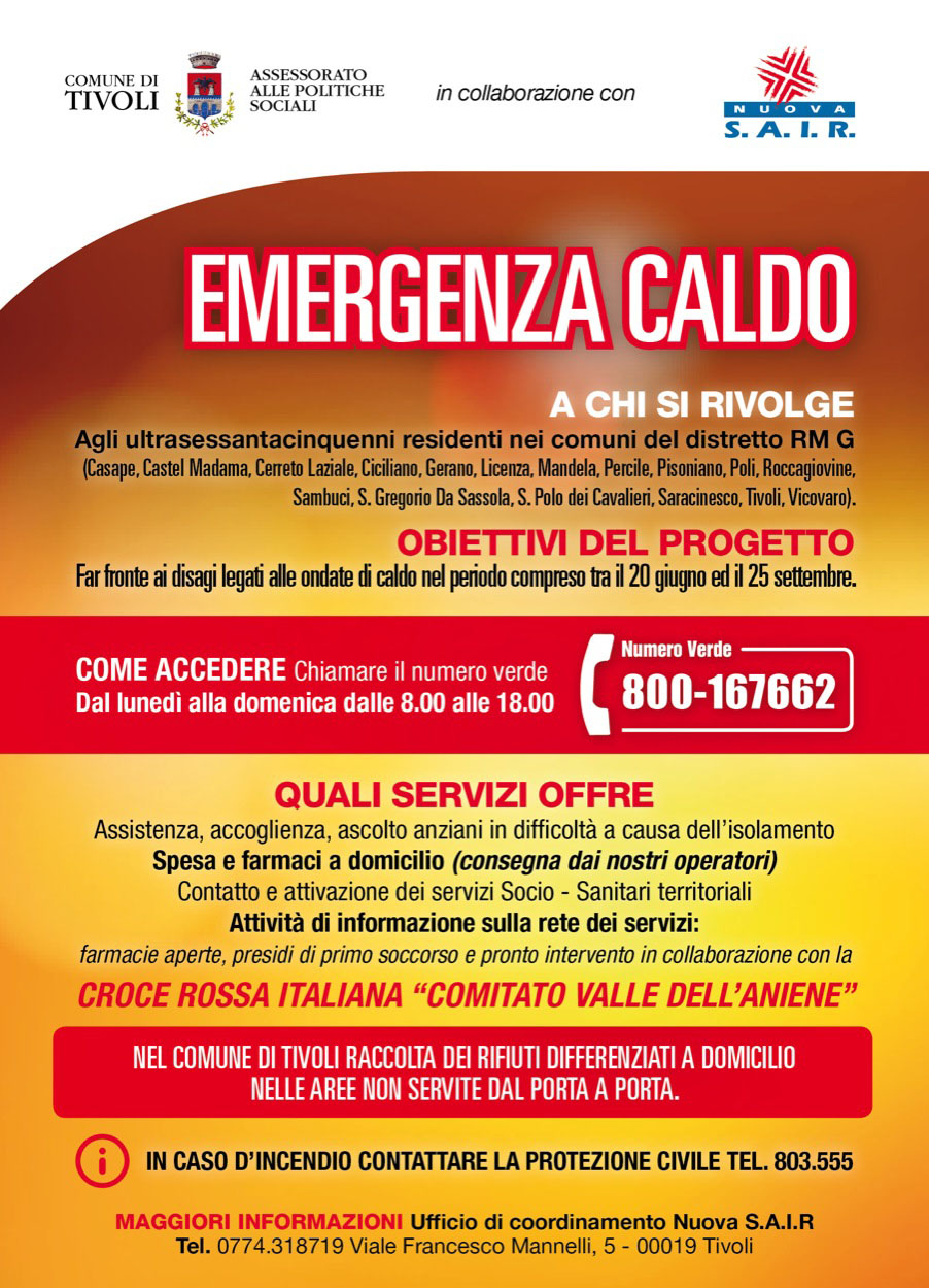 Tivoli aiuti agli anziani con “Emergenza Caldo”