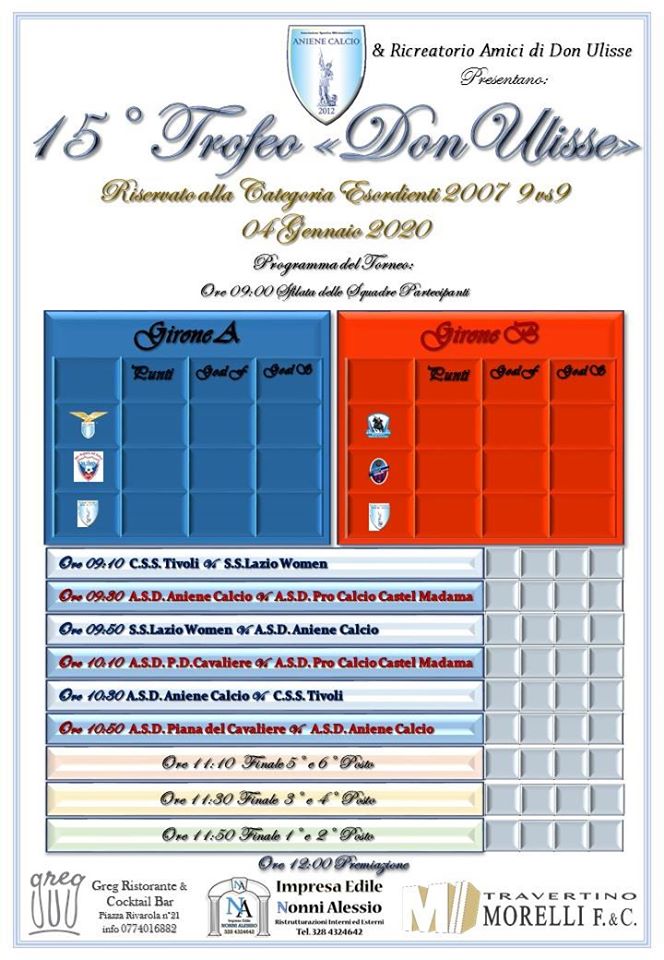 Tivoli: al via il torneo di calcio “Don Ulisse”
