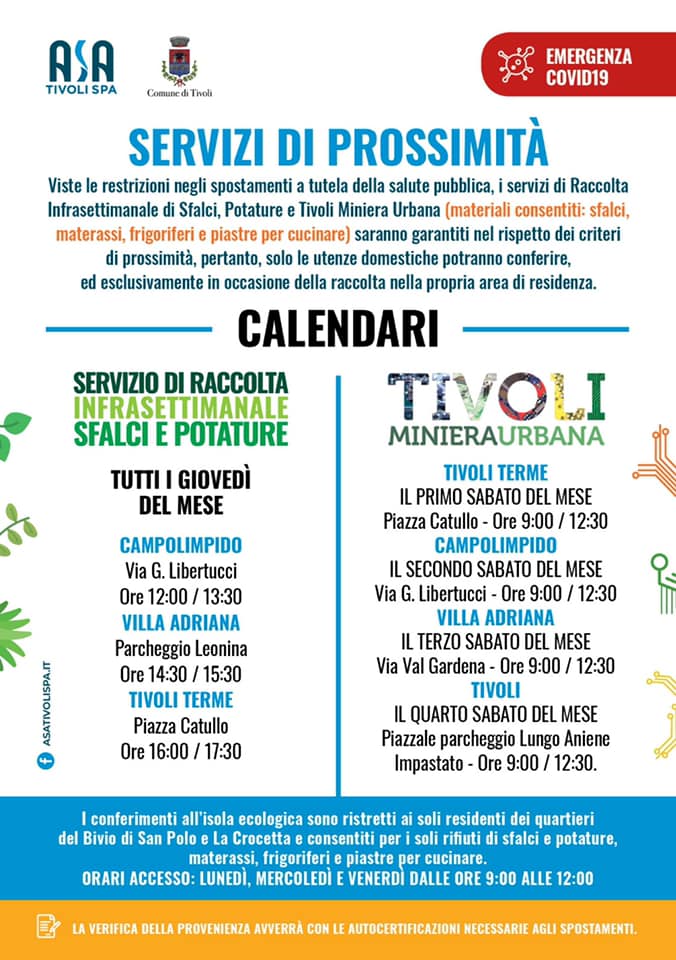 ASA calendario raccolta sfalci e ingombranti nell’emergenza