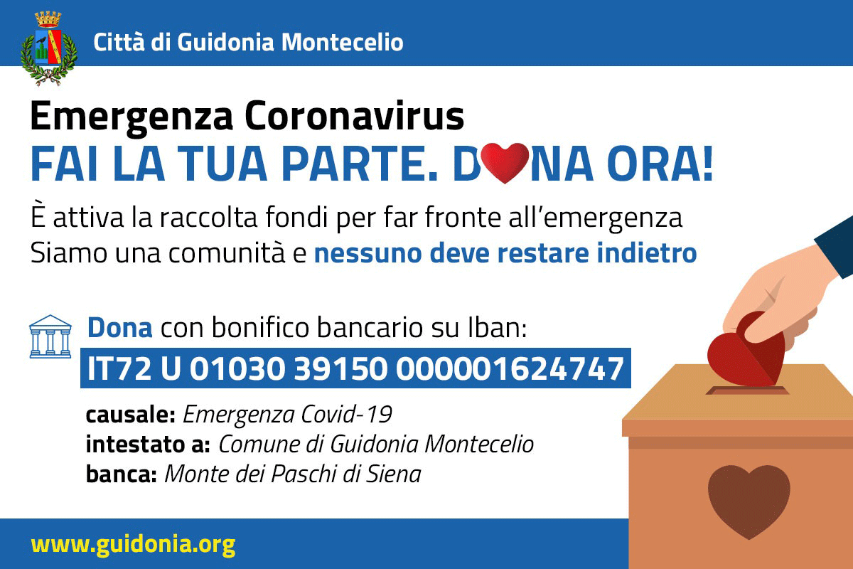 Guidonia attiva la raccolta fondi per l’emergenza Covid 19