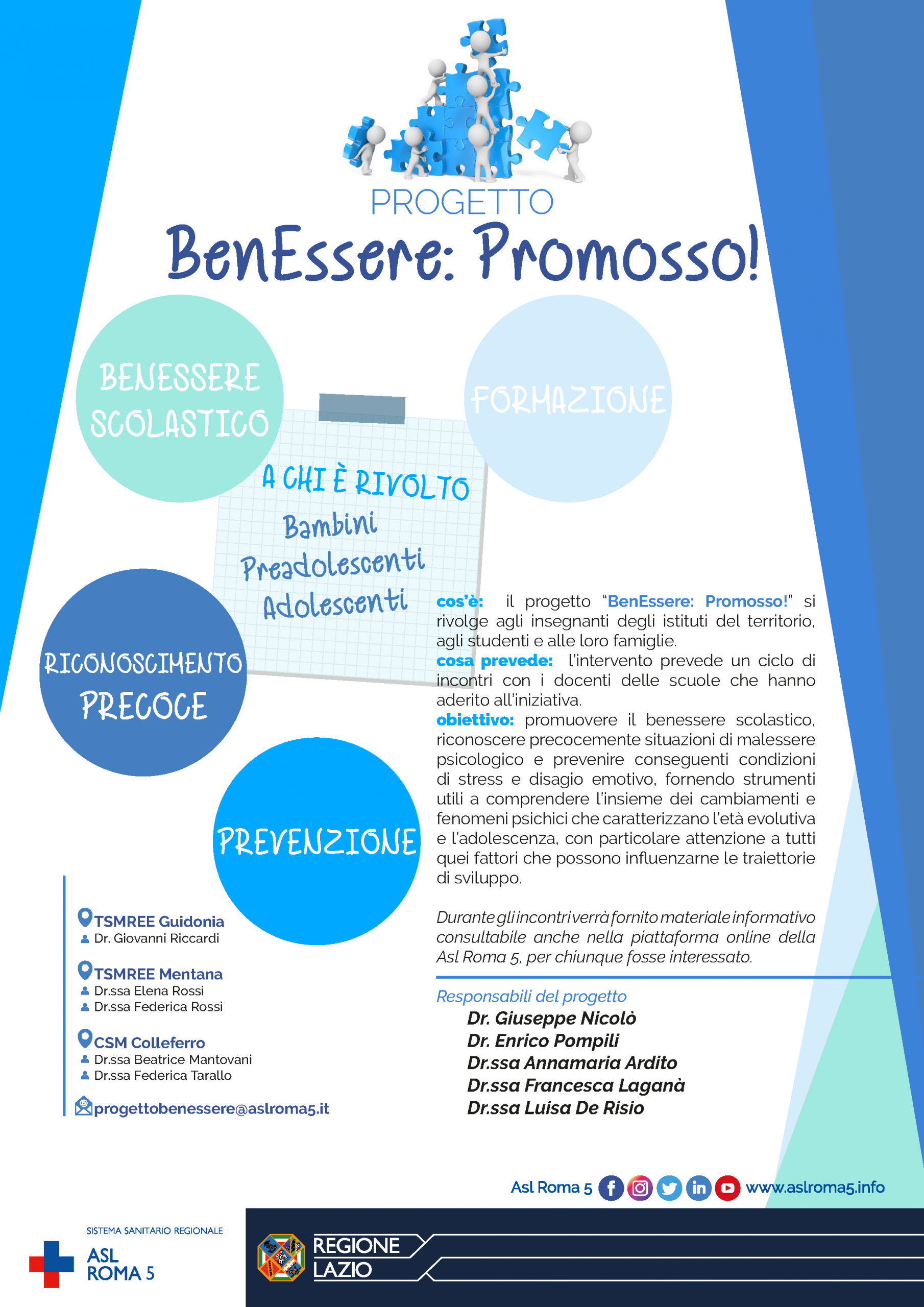 Asl Roma 5: al via nelle scuole il progetto “BenEssere: Promosso!” per il malessere psicologico