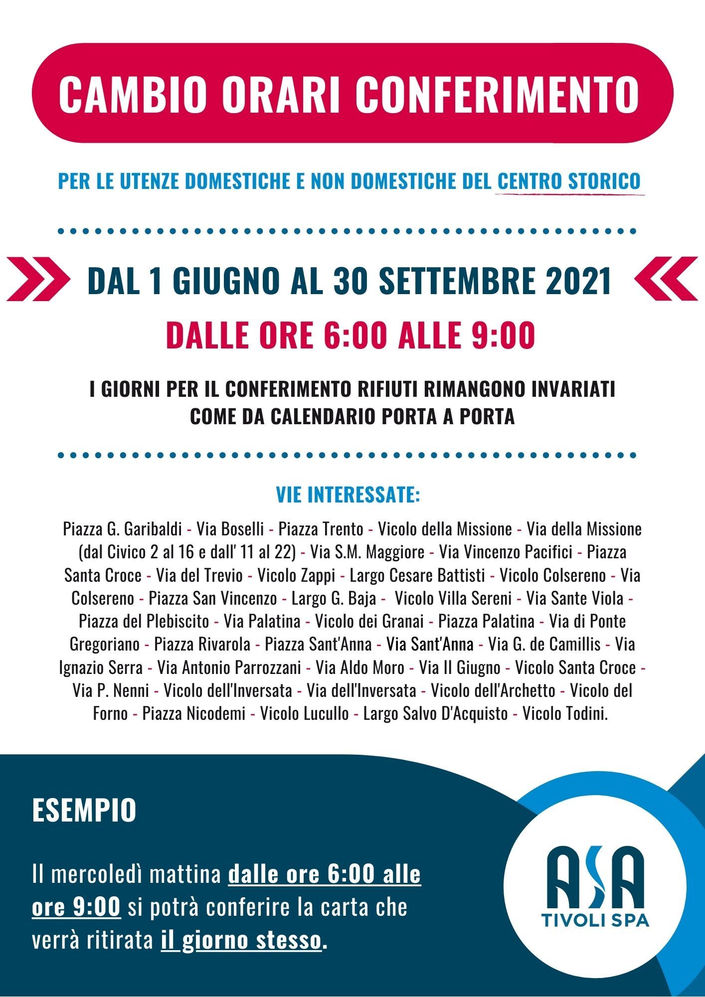 Tivoli: centro storico cambia orario per il conferimento dei rifiuti