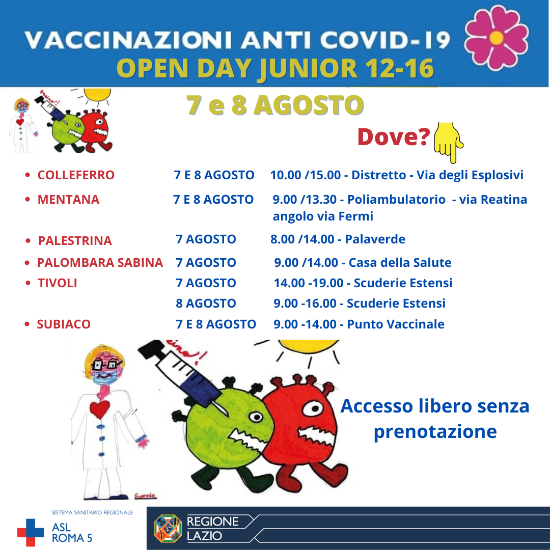 Tornano anche ad agosto gli Open Day Junior 12-16 anni nella ASL Roma 5