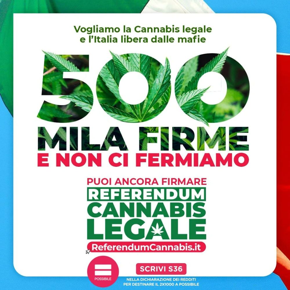 Il referendum per la legalizzazione della cannabis ha raggiunto il traguardo delle 500mila firm