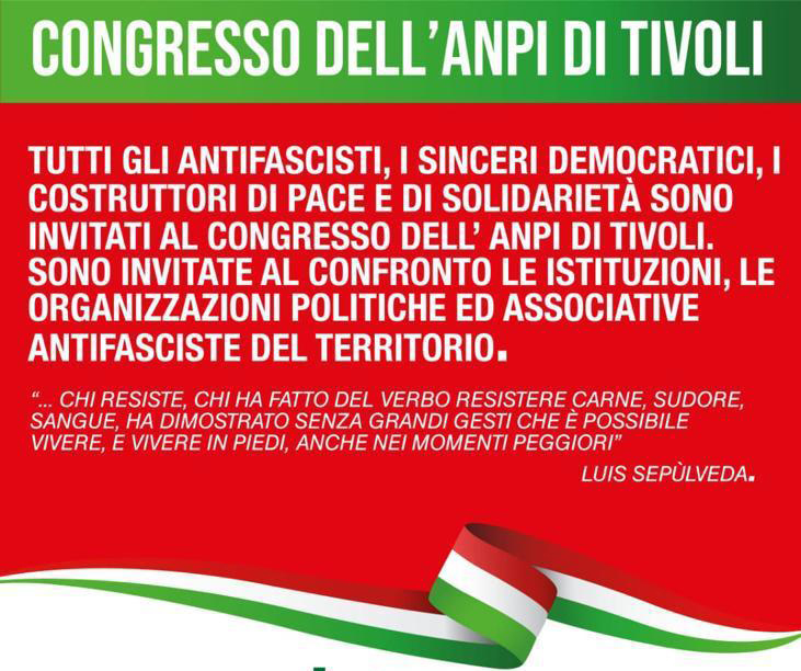 Congresso domenica dell’Associazione Nazionale Partigiani di Tivoli (Anpi)