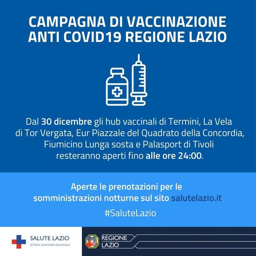 Covid: al via prenotazioni per vaccinazioni notturne