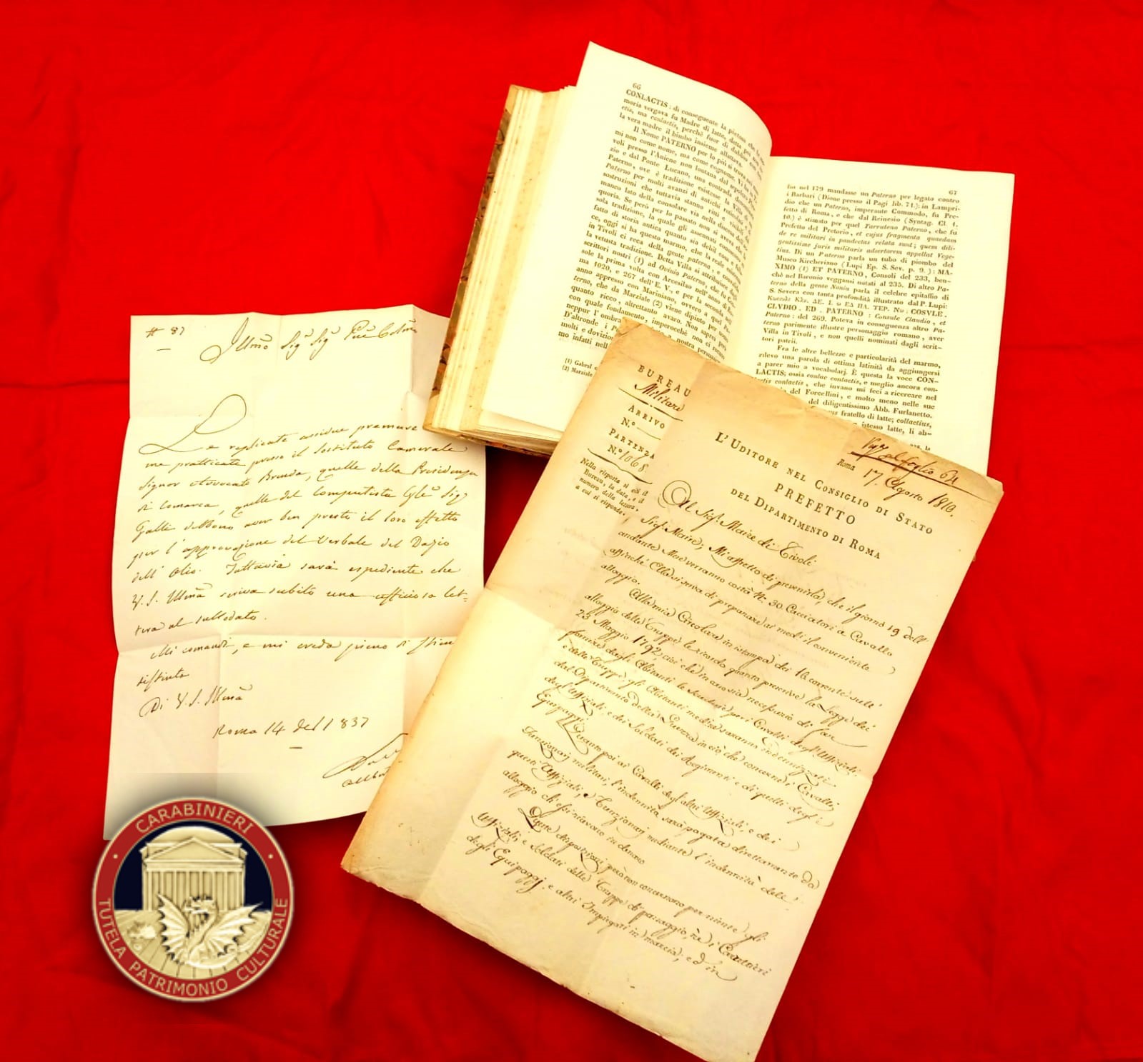 Tivoli: restituiti due documenti archivistici e un libro antico