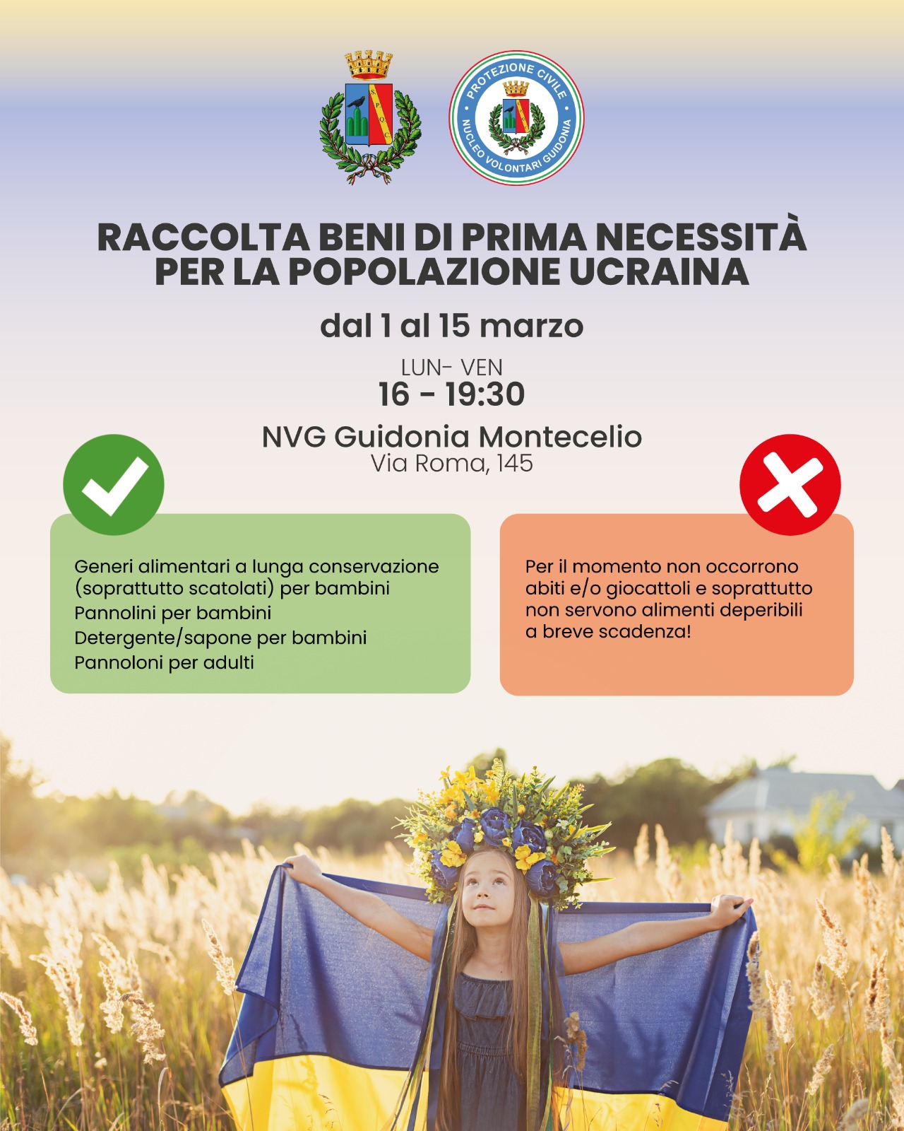 Raccolta beni di prima necessità per la popolazione ucraina a Guidonia