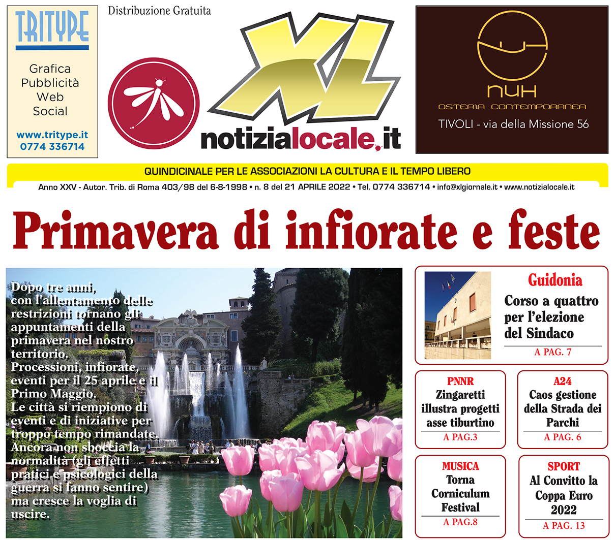 XLGIORNALE in distribuzione il n. 8 a Tivoli e Guidonia