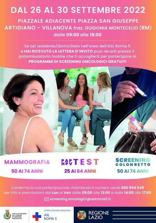 Prevenzione oncologica: fino al 30 settembre a Villanova con l’ Asl Roma 5