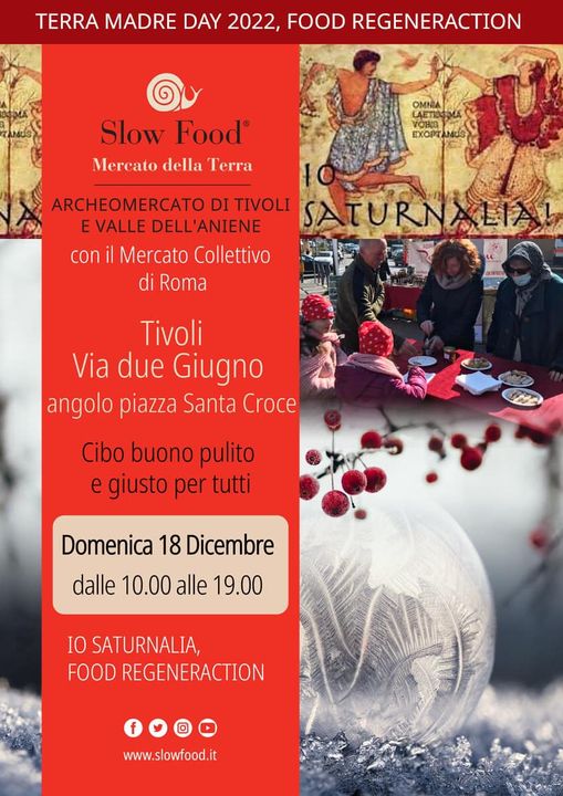 Slow Food celebra Terra Madre domenica 18 dicembre a Tivoli