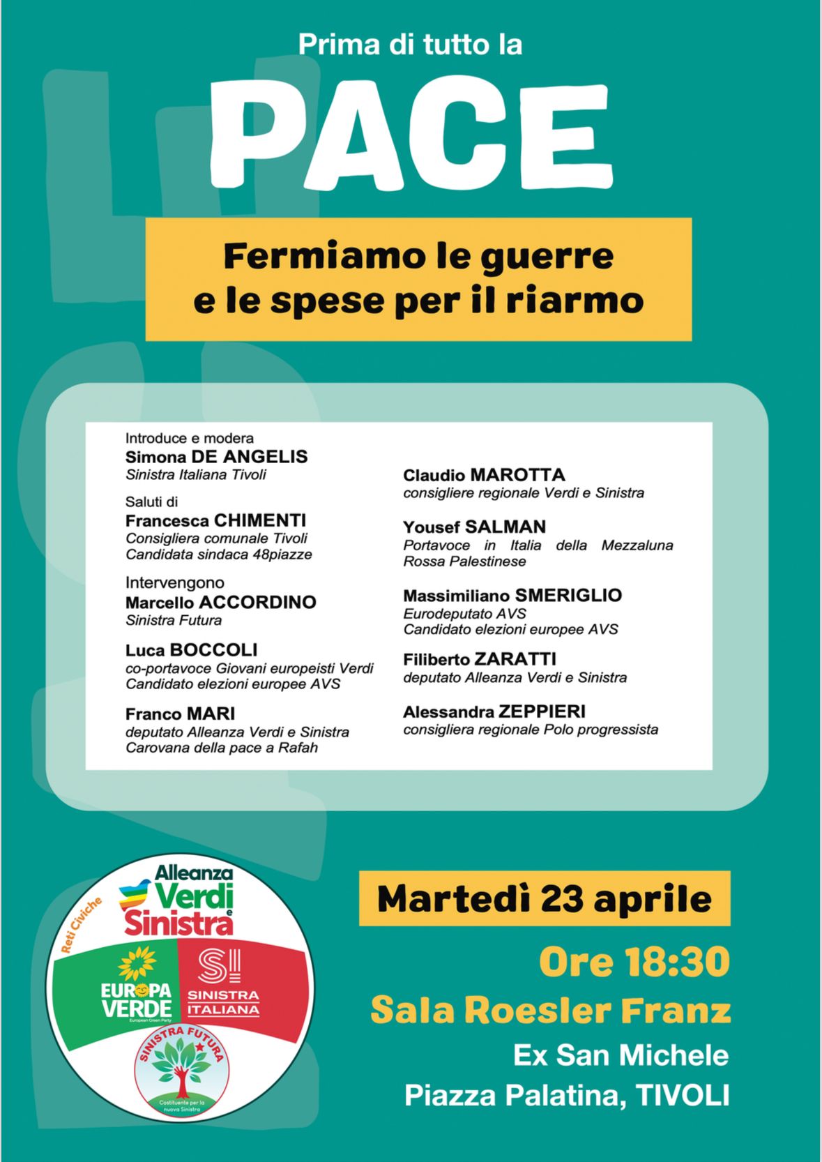 Tivoli: l’Alleanza Verdi e Sinistra – Tivoli e la pace