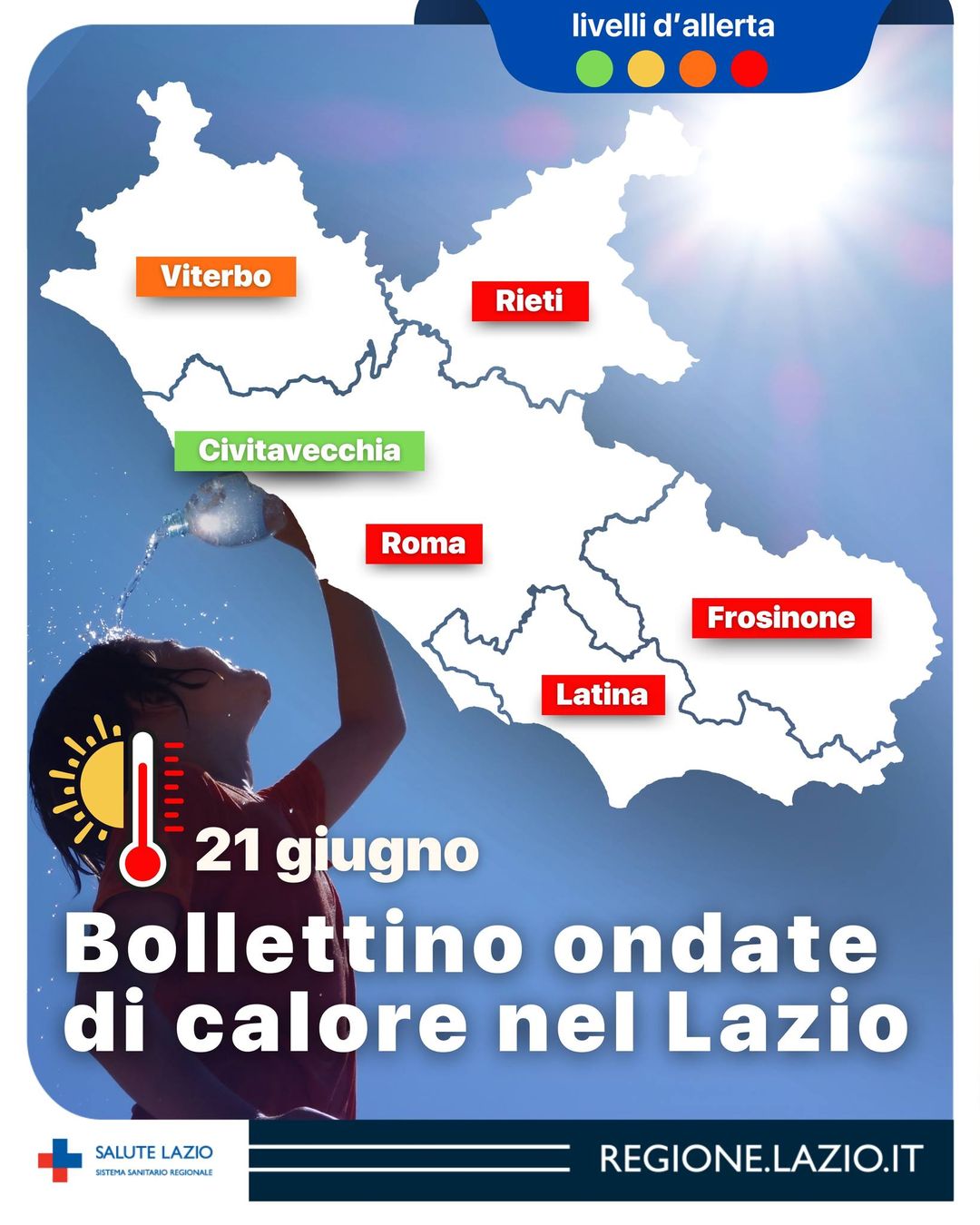 Bollettino calore nel Lazio: venerdì 21 giugno