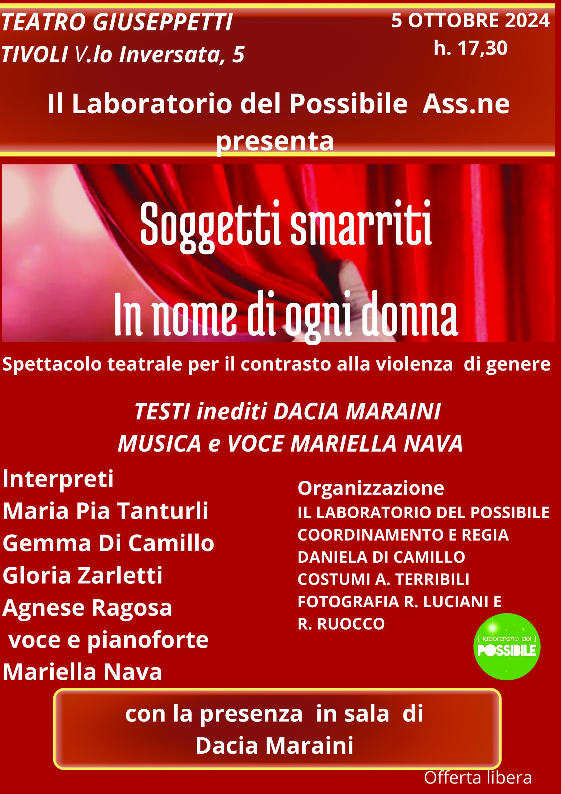 Tivoli: al teatro Giuseppetti in scena un testo sul fenomeno della violenza di genere