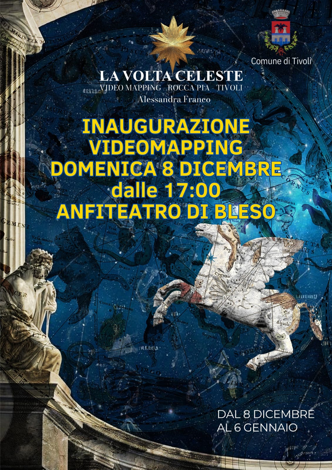 Tivoli: apertura Natale con video mapping “La volta celeste”