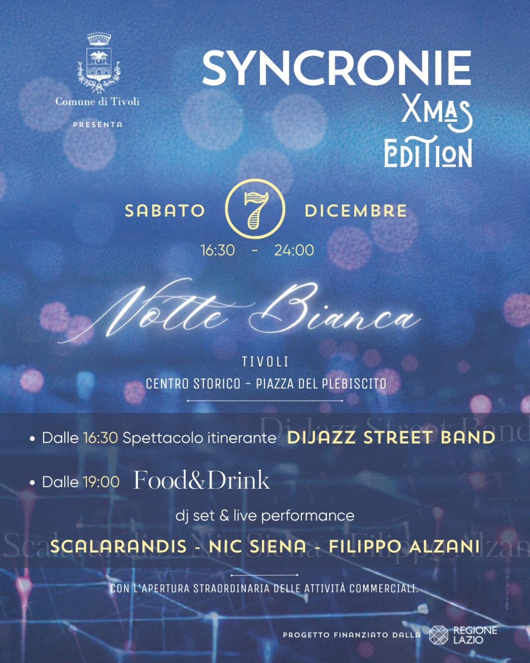 Tivoli: sabato 7 dicembre notte bianca in piazza Plebiscito