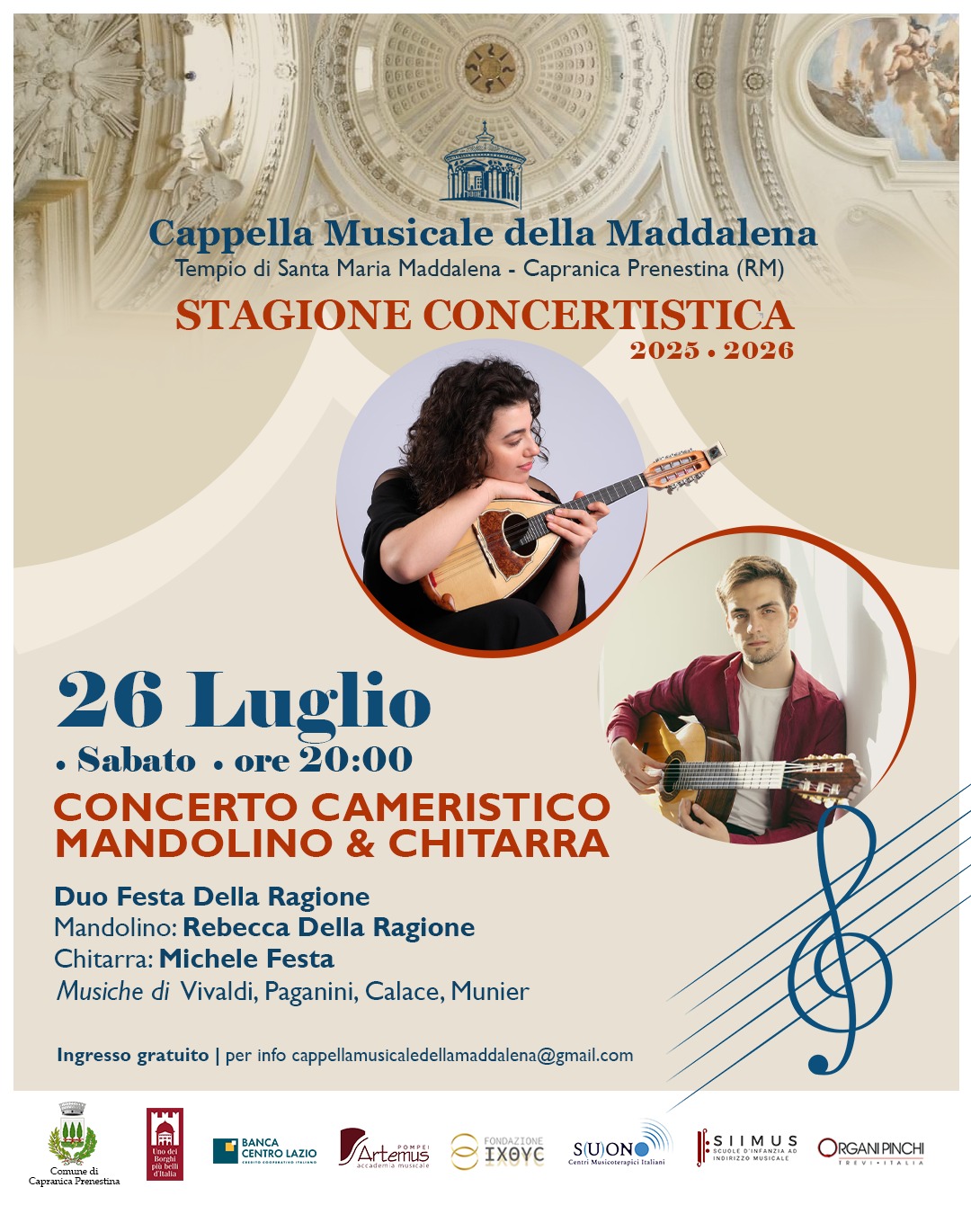 Grande attesa a Capranica Prenestina per il Concerto Cameristico al Tempio della Maddalena