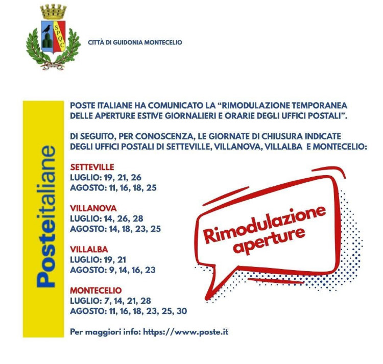 Estate 2025: Rimodulazione degli Orari e delle Aperture degli Uffici Postali a Guidonia Montecelio