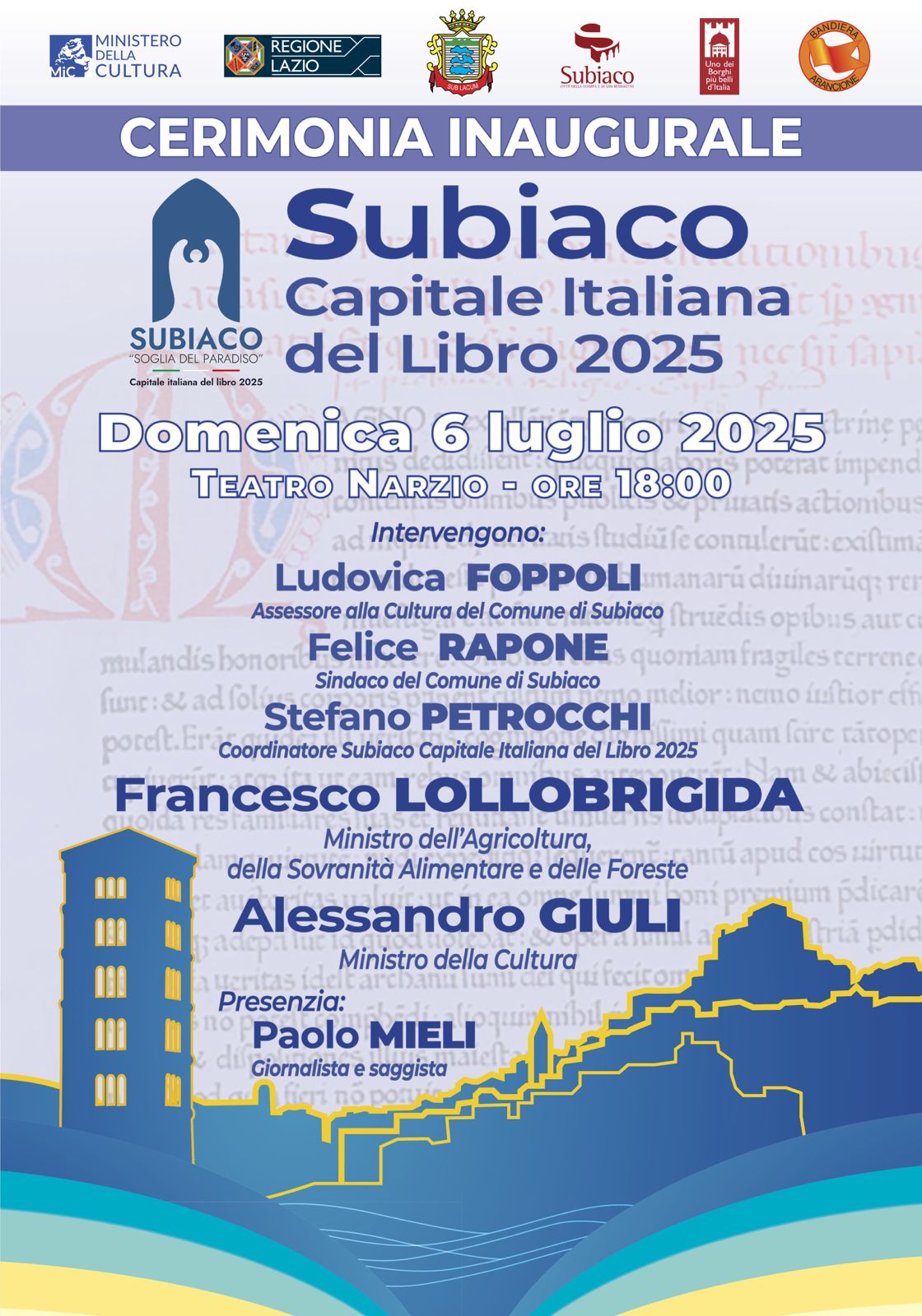 Subiaco inaugura il titolo di Capitale italiana del Libro 2025